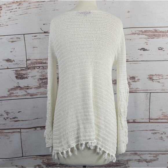 Calypso St. Barths Open Weave Linen Sweater Off White Fringe Xs - Picture 3 of 9